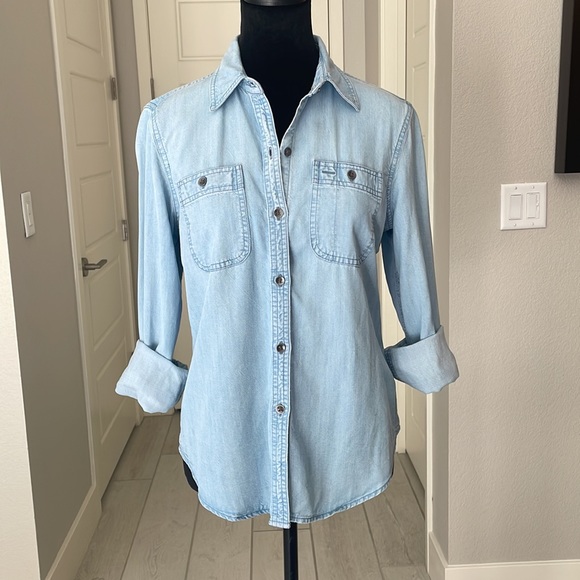 Chaps Tops - Vintage Chaps Denim Jean Shirt Petite Medium Light Blue